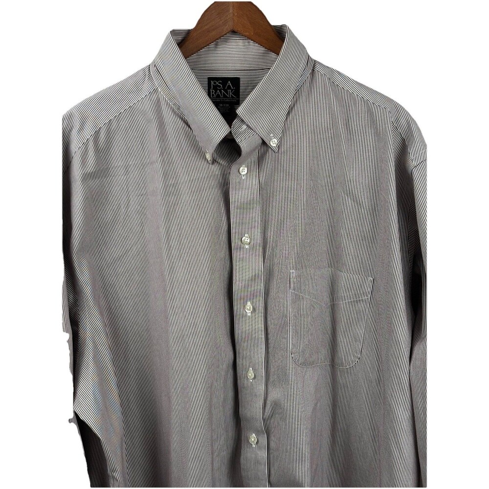 Jos A Bank 18-33B Tailored Fit Traveler Oxford Dress Shirt Striped 100% Cotton